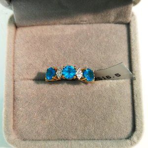 Genuine Neon Blue Apatite 10K Gold Ring